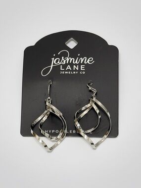 Jasmine Lane Silver Tone Swirl Earrings Hypoallergenic Double Drop Dangle NWT